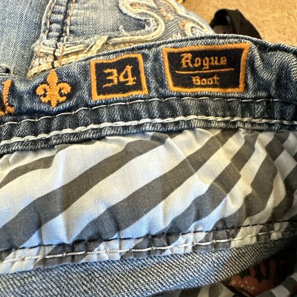 Rock Revival Jeans Mens 34 Blue Rogue Boot Embellished Denim Stretch - Picture 13 of 15